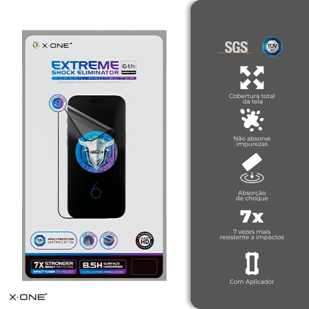 Pelicula X-ONE Extreme 6ª Geração Para iPhone 17 Pro Max Com 6 Meses de Garantia de Tela.