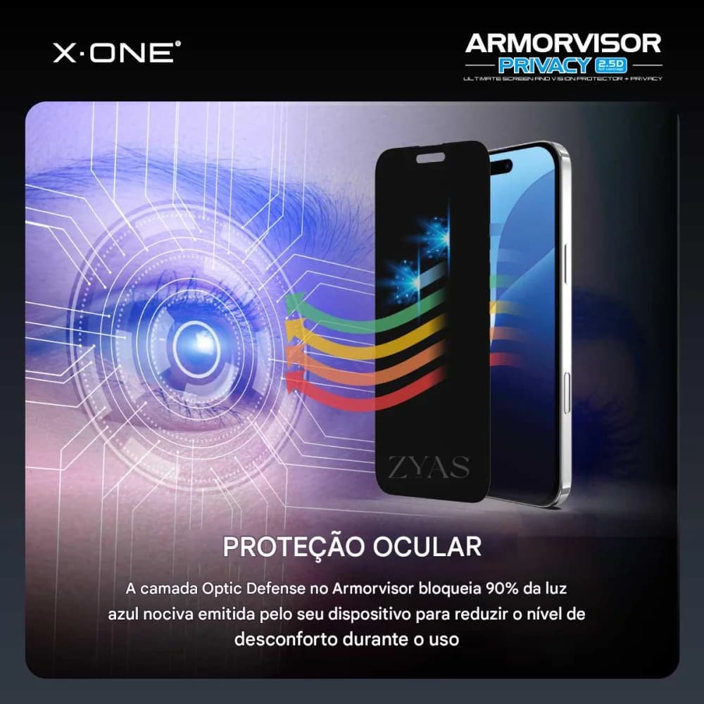 Película X-ONE Armorvisor Privacidade Para iPhone 17 Pro Max Anti-Luz Azul, 4ª Geração, com Garantia de Tela