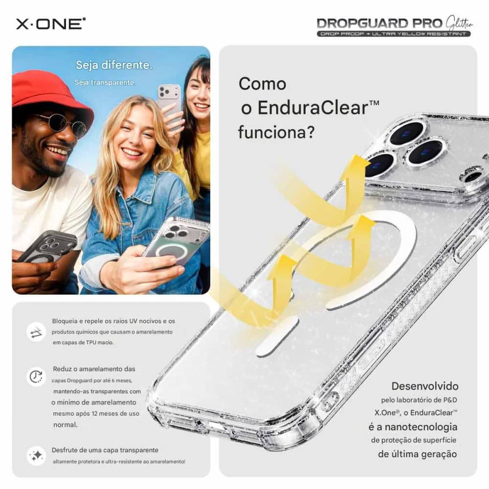 Capa X-ONE Dropguard Pro Glitter Magsafe Para iPhone 17 Pro Max