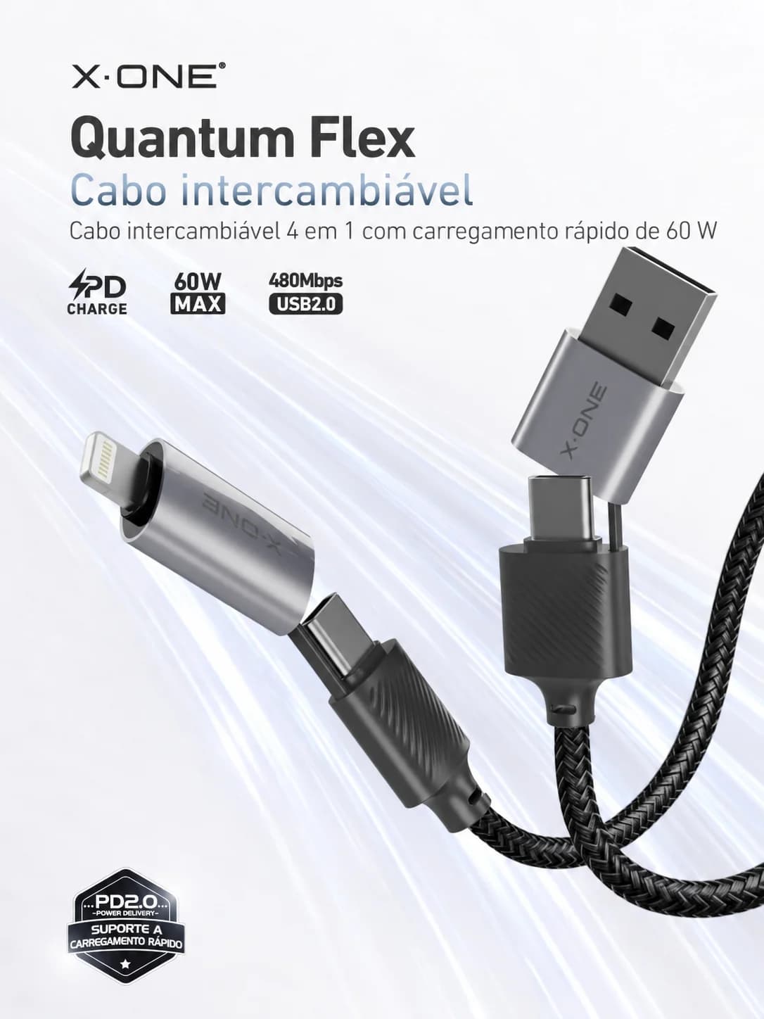 Cabo X-ONE  Quantum Flex 60W 4 em 1 (Multi-Dispositivos)