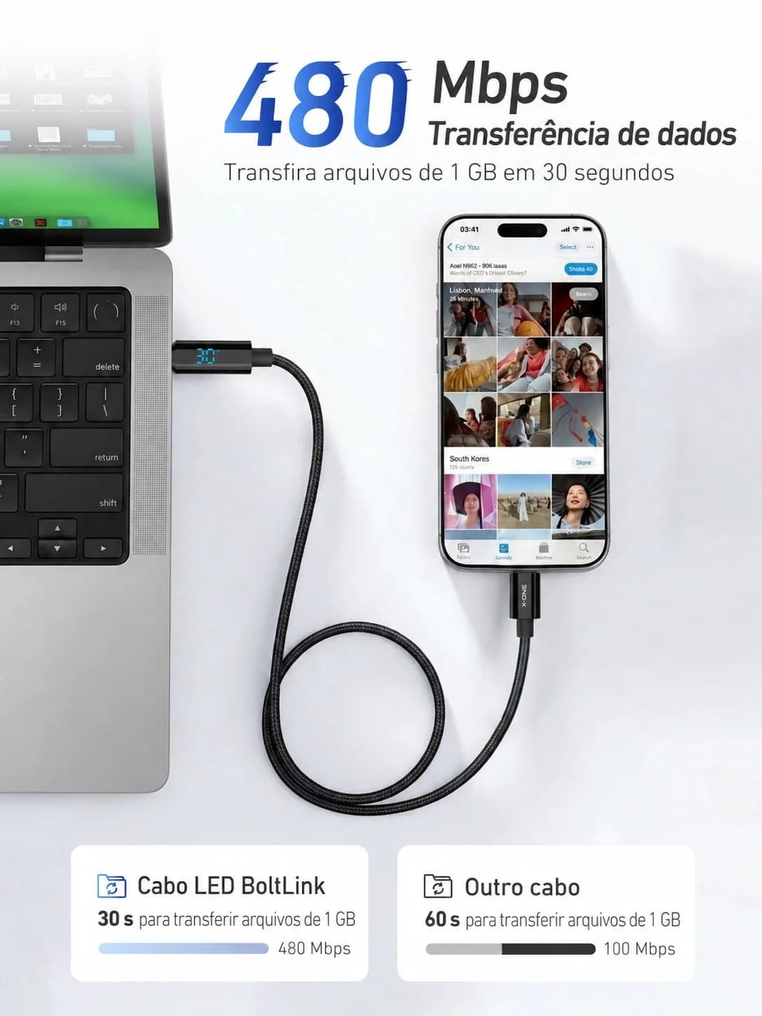 Cabo X-ONE BoltLink 100W USB-C com Display LED