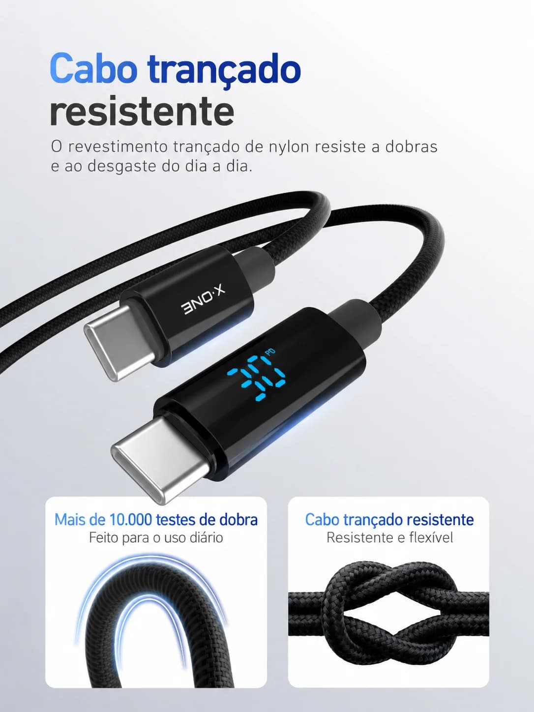 Cabo X-ONE BoltLink 100W USB-C com Display LED