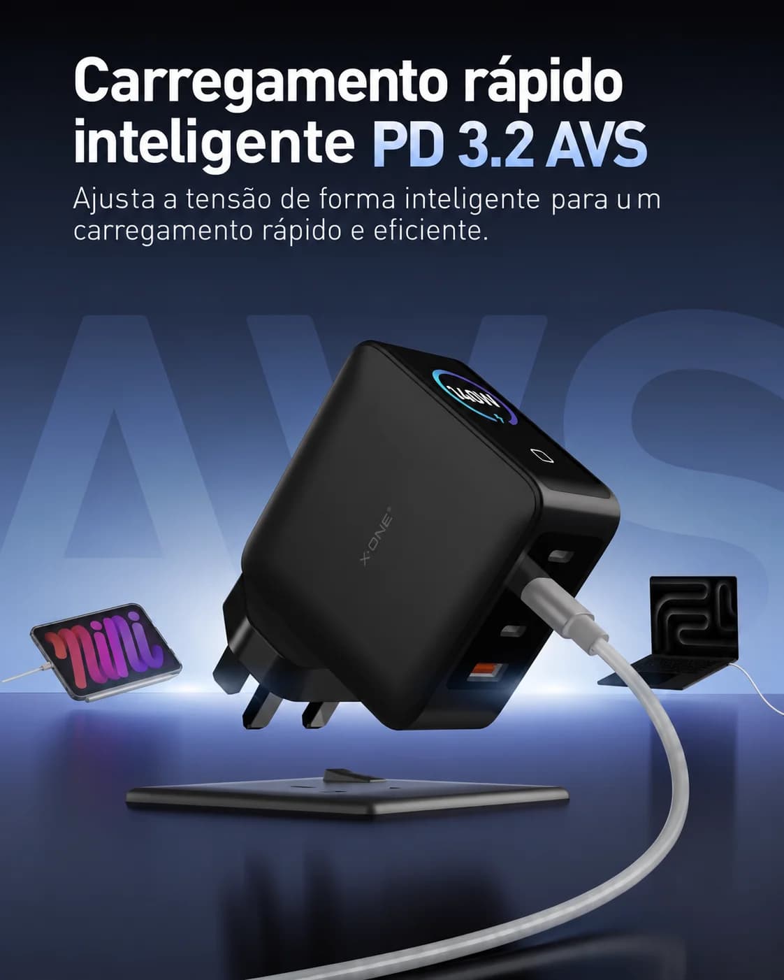 Carregador X-ONE Charge Pro 140W GaN com Display