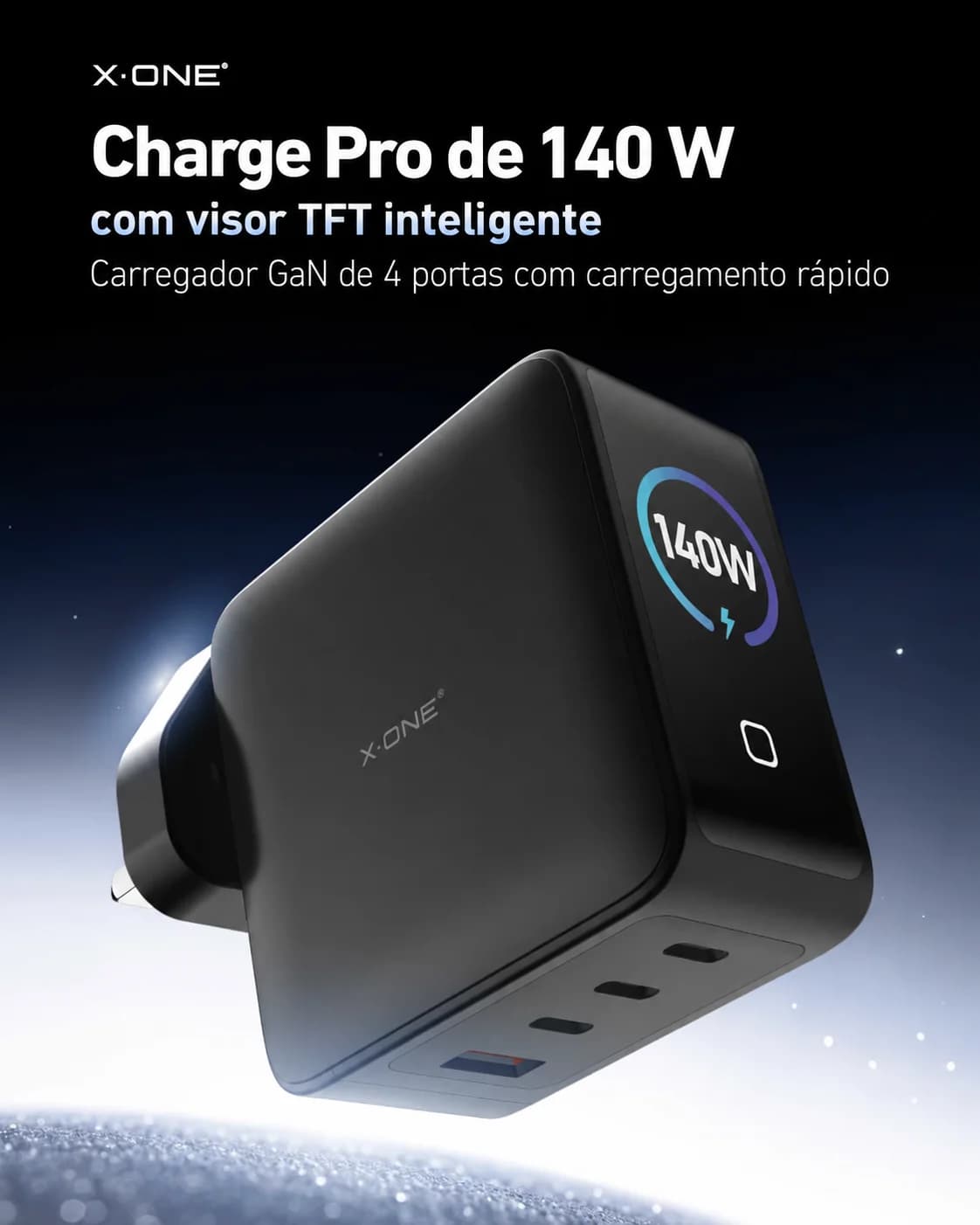 Carregador X-ONE Charge Pro 140W GaN com Display